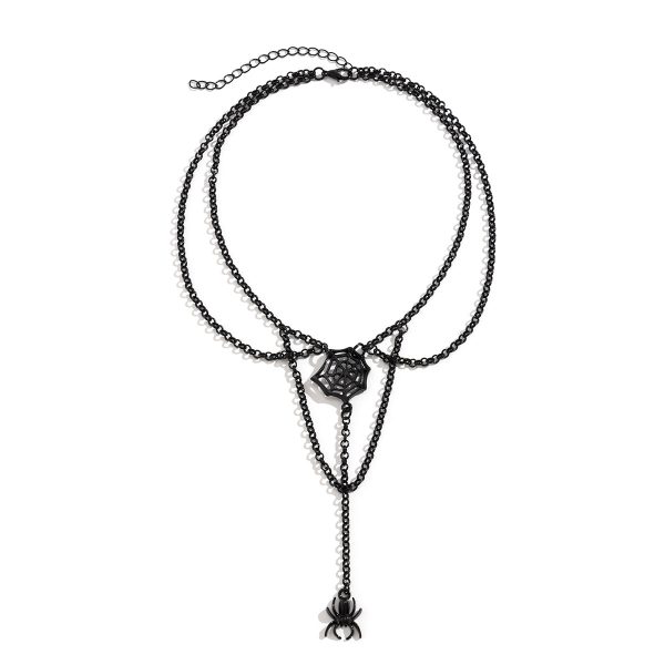 Black Cobweb & Spider Layered Pendant Necklace Online Hot Sale