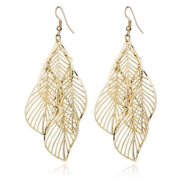 18K Gold-Plated Hollow Leaves Drop Earrings For Cheap