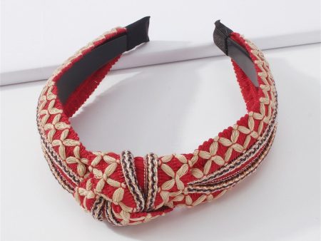 Red & Beige Geometric Knot-Accent Hard Headband Online Sale