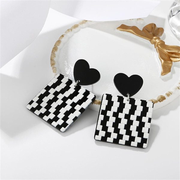 Black Acrylic & Silver-Plated Abstract Checkerboard Earrings Online Hot Sale