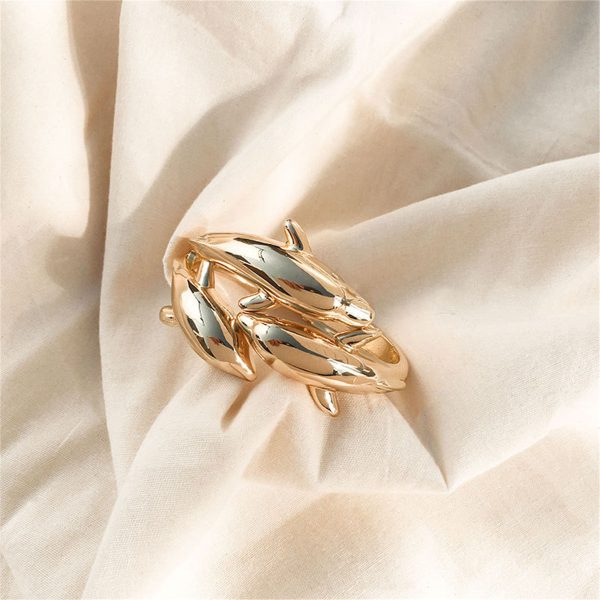 18K Gold-Plated Tri-Dolphin Bypass Bangle Discount