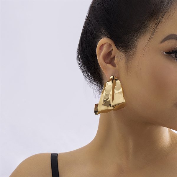 18K Gold-Plated Textured Wide Huggie Earrings Cheap