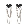 Black Acrylic & Silver-Plated Heart Chain Tassel Drop Earrings Supply