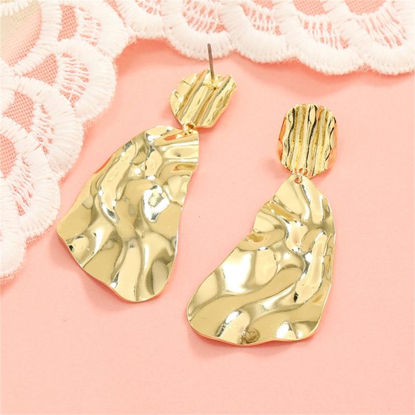 18K Gold-Plated Textured Geometric Drop Earrings For Discount