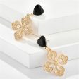 Black Crystal & 18K Gold-Plated Filigree Heart Floral Drop Earrings For Cheap