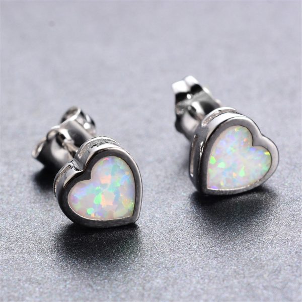 White Opal Bezel-Set Heart Stud Earrings Discount