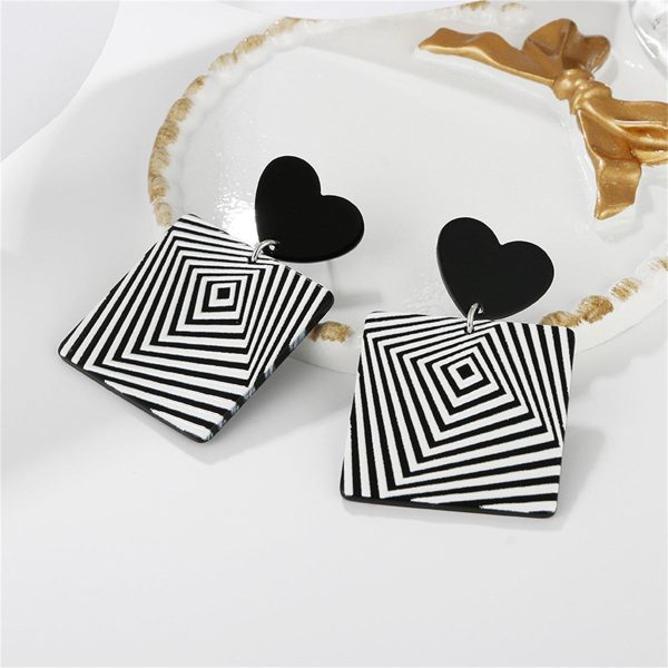 Black & White Acrylic Heart Abstract Square Drop Earrings Hot on Sale