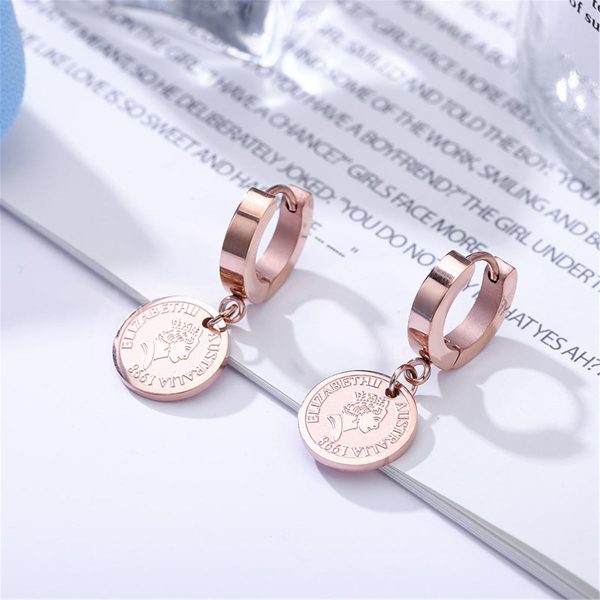 18K Rose Gold-Plated Queen Coin Hoop Earring Online