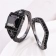 Black Crystal & Cubic Zirconia Ring Set Fashion