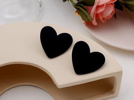 Black Acrylic & Silver-Plated Heart Stud Earrings For Discount