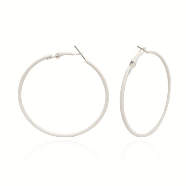 White Enamel & Silver-Plated Hoop Earrings For Sale