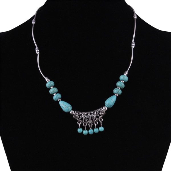 Turquoise & Silver-Plated Tassel Necklace on Sale