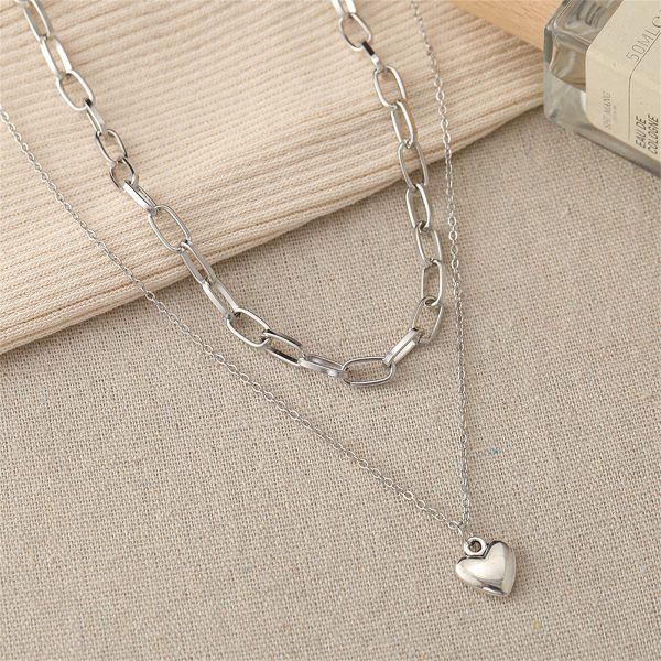 Silver-Plated Heart Layered Necklace For Sale