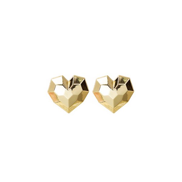 18K Gold-Plated Hammered Heart Stud Earrings For Cheap