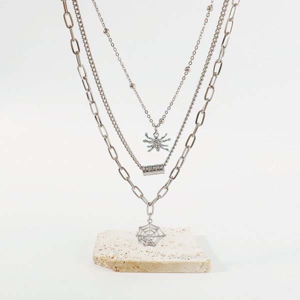 Silver-Plated Spider Web Layered Pendant Necklace For Sale