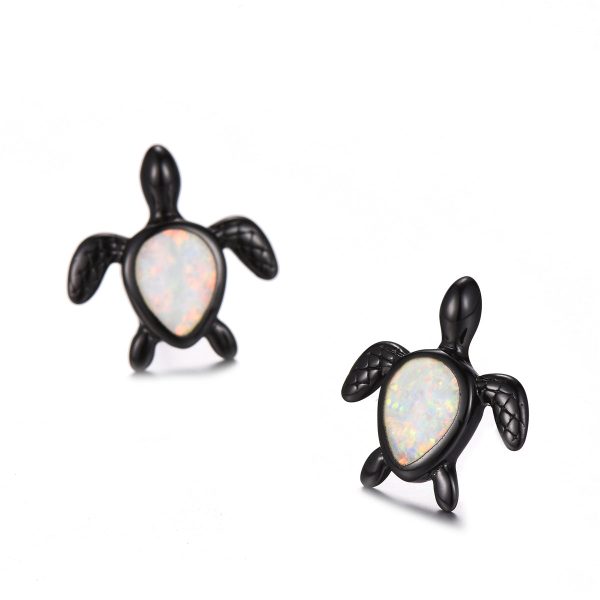 White Opal & Black Turtle Stud Earrings For Cheap