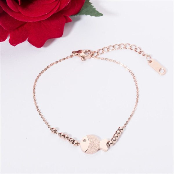 18K Rose Gold-Plated Frosted Fish & Bead Anklet Cheap