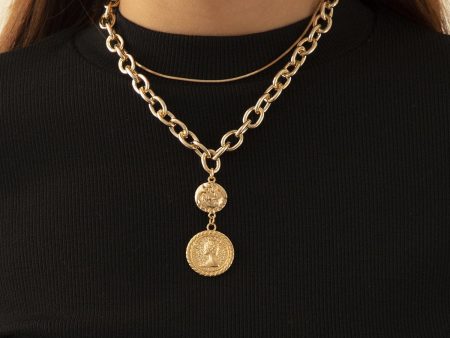 18K Gold-Plated Coin Pendant Necklace Set on Sale