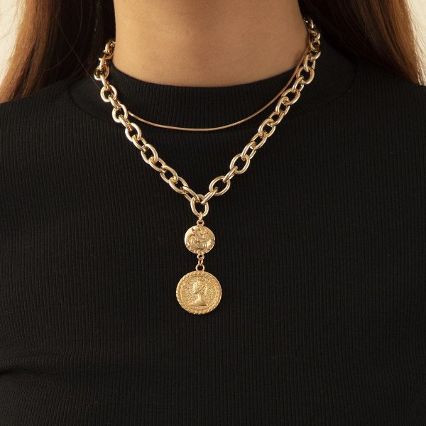 18K Gold-Plated Coin Pendant Necklace Set on Sale