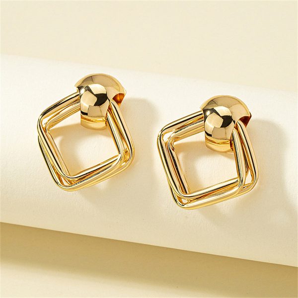 18K Gold-Plated Small Stacked Rhombus Stud Earrings For Cheap