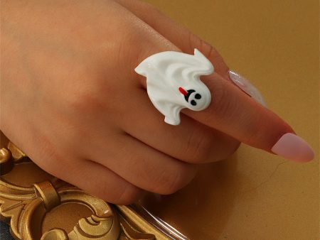 White & Silver-Plated Ghost Adjustable Ring on Sale