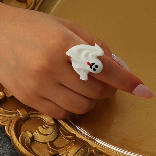 White & Silver-Plated Ghost Adjustable Ring on Sale