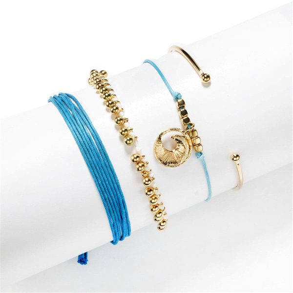 Blue & 18K Gold-Plated Wave Charm Bracelet Set Fashion