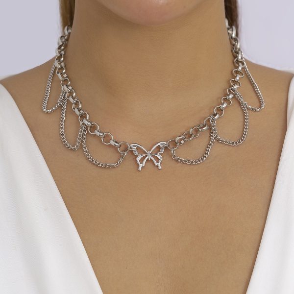 Silver-Plated Butterfly Tassel Choker Necklace Discount