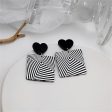 Black & White Acrylic Heart Abstract Square Drop Earrings Hot on Sale