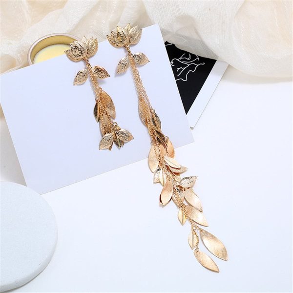 18K Gold Plated Lotus & Leaves Drop Earrings Online now