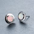 White Opal Round Bezel Stud Earrings Online Hot Sale