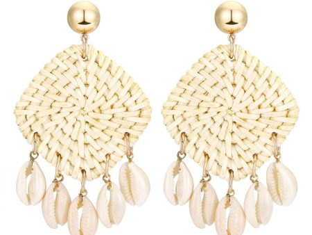 Shell & Rattan Rhombus Drop Earrings Hot on Sale