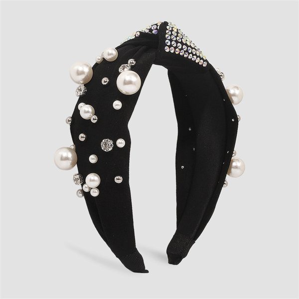 Pearl & Black Polyster Cubic Zirconia-Accent Knotted Headband Sale