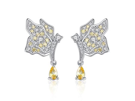 Yellow Crystal & Silver-Plated Butterfly Drop Earrings For Discount