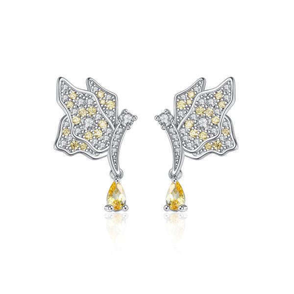 Yellow Crystal & Silver-Plated Butterfly Drop Earrings For Discount