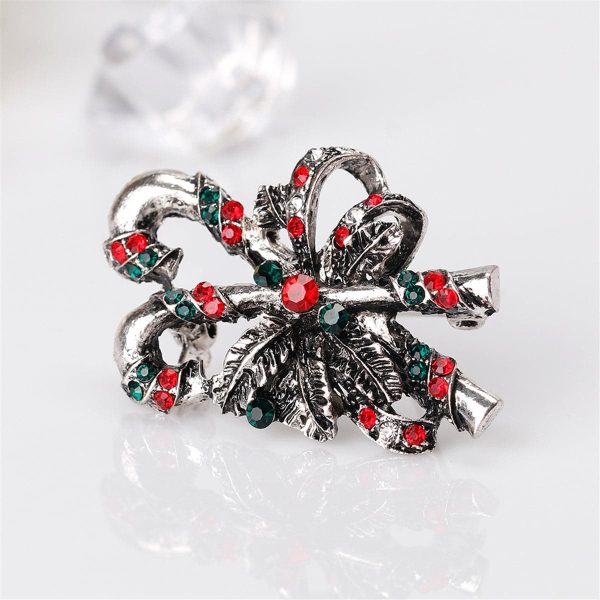 Red Cubic Zirconia & Silver-Plated Candy Cane Botany Brooch Sale