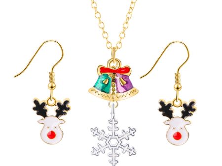 White & 18K Gold-Plated Reindeer Earrings & Snowflake Pendant Necklace on Sale