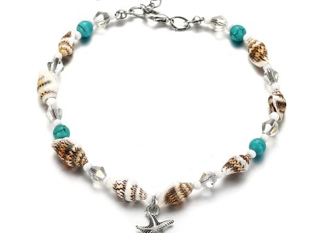 Blue & Silver-Plated Shell & Starfish Charm Anklet Online now