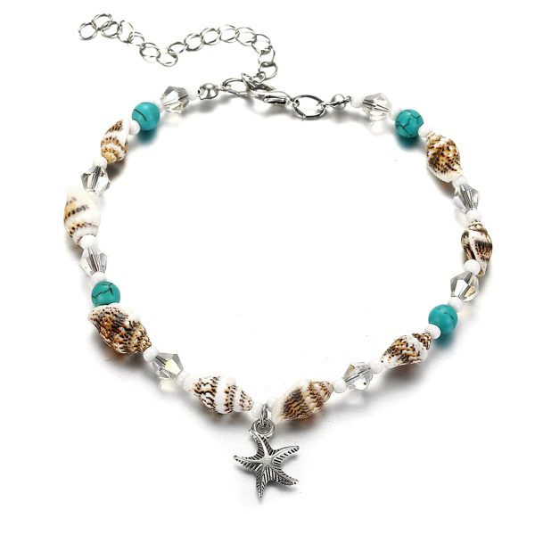 Blue & Silver-Plated Shell & Starfish Charm Anklet Online now