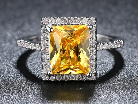 Yellow Crystal & Cubic Zirconia Cushion-Cut Halo Ring For Cheap