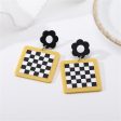 Black & White Checkerboard & Flower Drop Earrings Cheap