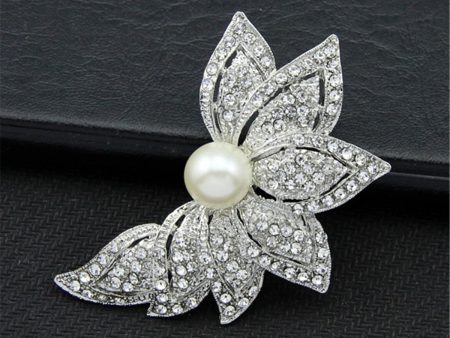 Cubic Zirconia & Silver-Plated Petal Brooch Online