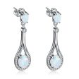 White Opal & Silver-Plated Oval Drop Earrings Cheap