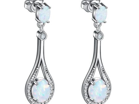 White Opal & Silver-Plated Oval Drop Earrings Cheap