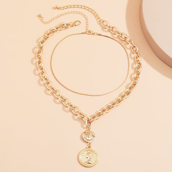 18K Gold-Plated Coin Pendant Necklace Set on Sale