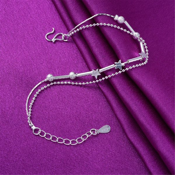 Silver-Plated Star & Bead Double-Strand Anklet Hot on Sale