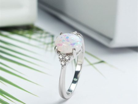 White Opal & Cubic Zirconia Oval-Cut Prong-Set Ring Online