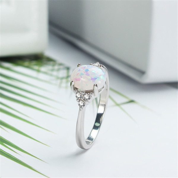 White Opal & Cubic Zirconia Oval-Cut Prong-Set Ring Online