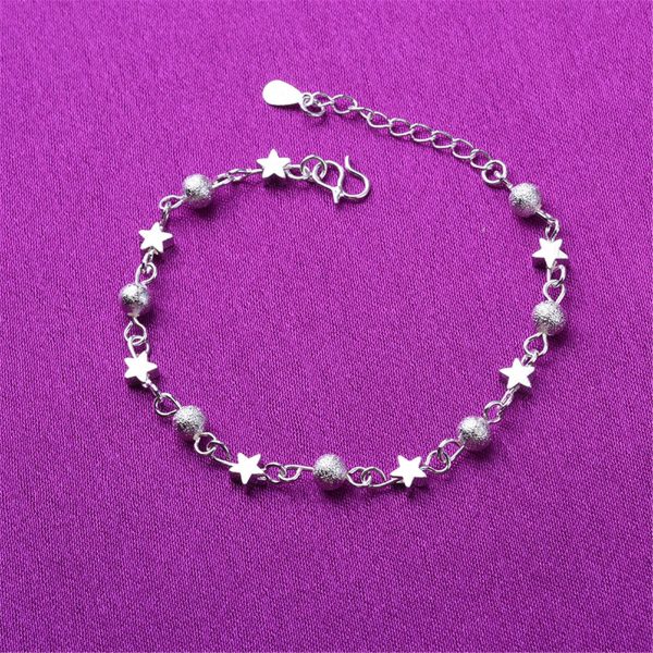 Silver-Plated Star & Bead Station Anklet Online Sale