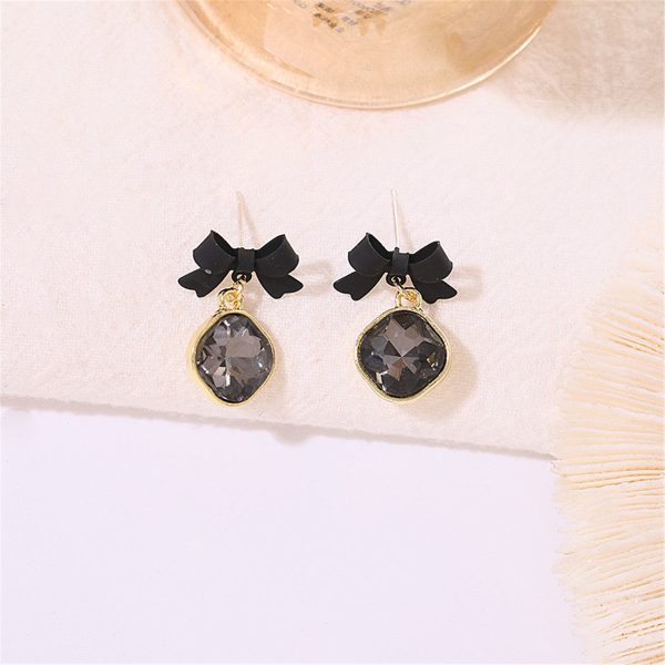 Black Crystal & 18K Gold-Plated Bow Diamond Drop Earrings Supply